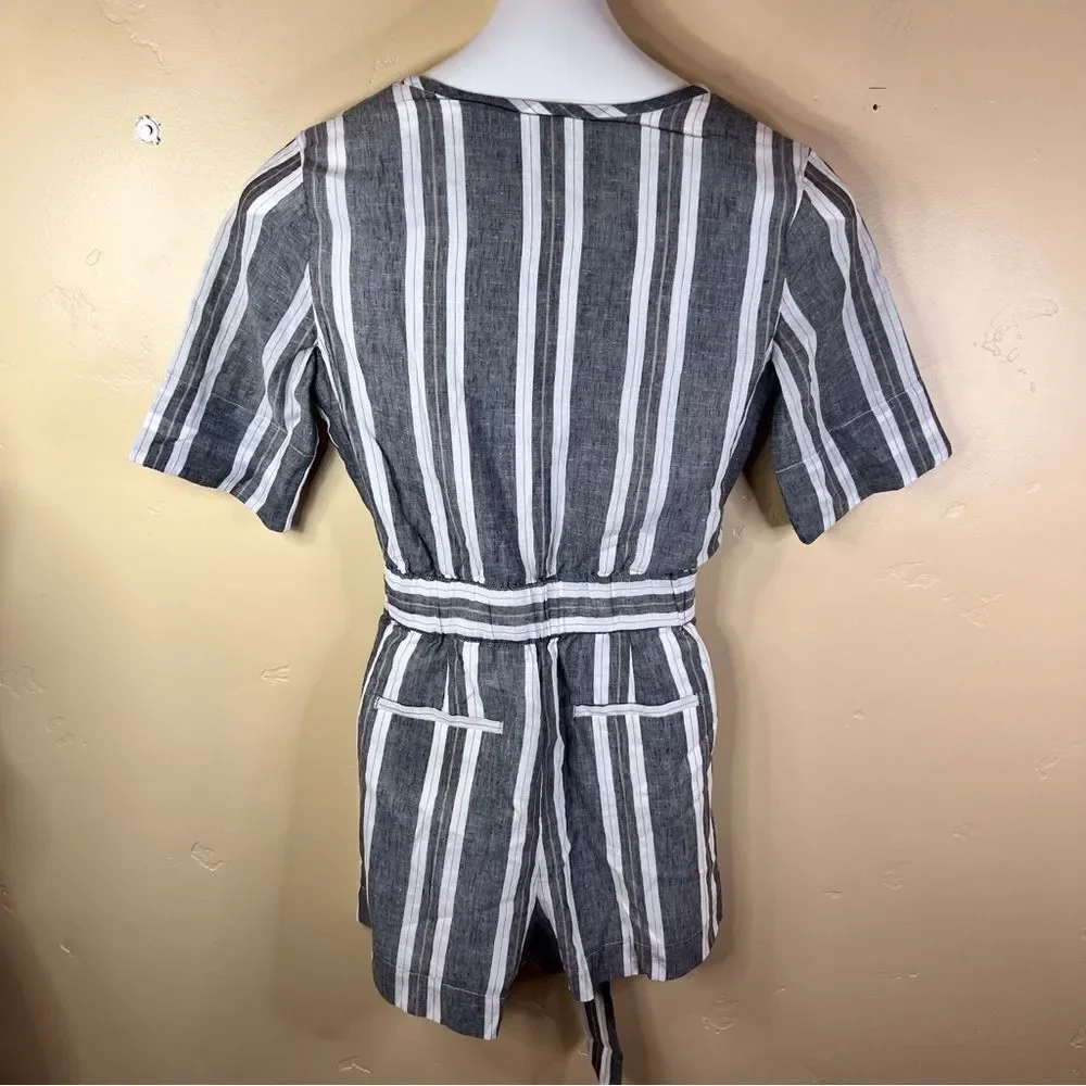 NWT Banana Republic Cotton-Linen Romper Womens Size 0 Blue White Nautical Stripe